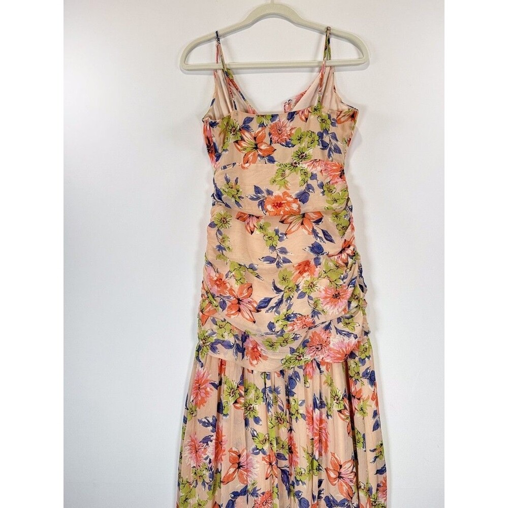 Lulus Dress Blush Pink Stunning Soiree Floral Ruched Midi V Neck Chiffon Small - Picture 10 of 12